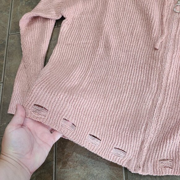 💎2/$18💎 NWOT light pink full zip up sweater with hood - Picture 3 of 4